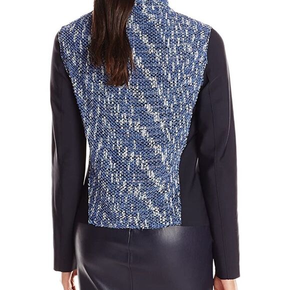 Elie Tahari Navy Blue Claire Tweed Open Jacket M - Picture 2 of 8